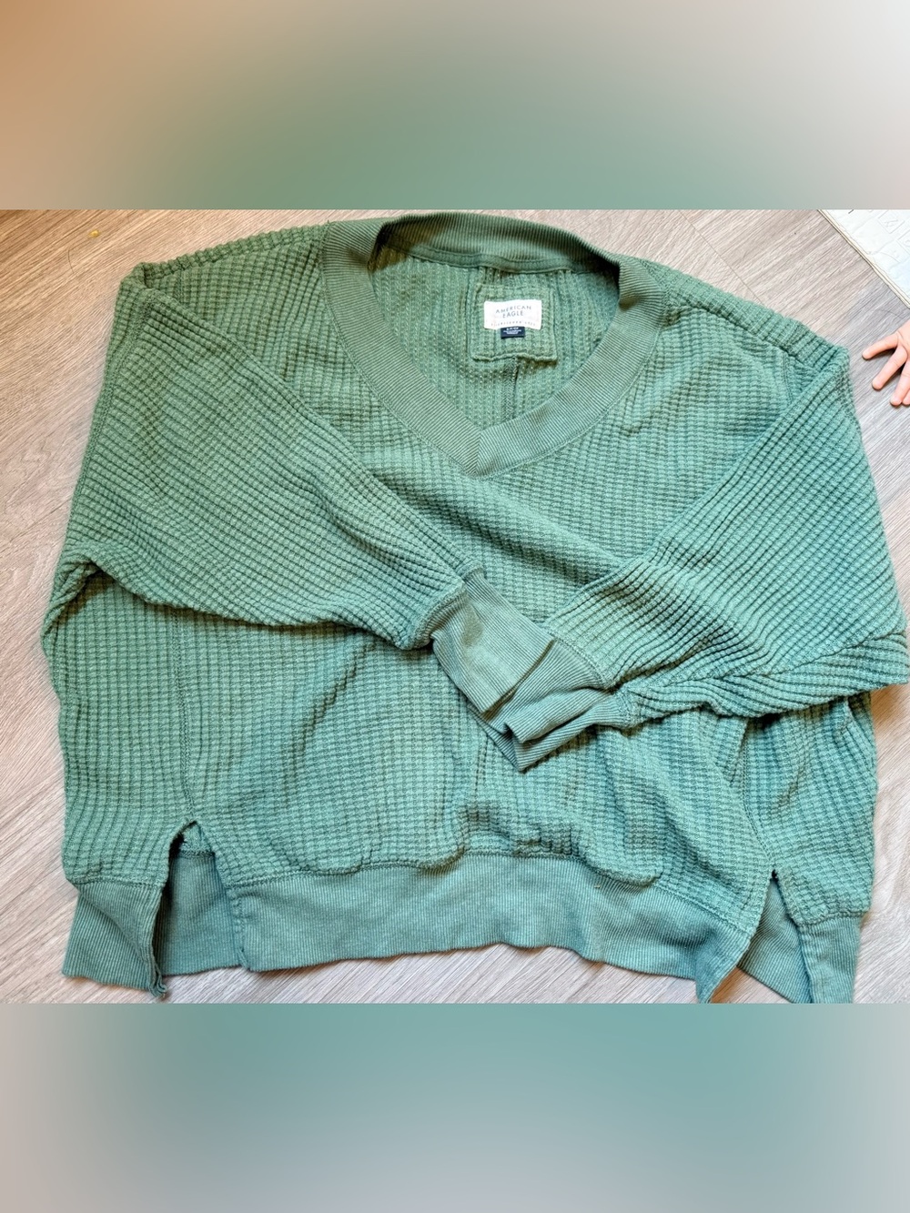 American Eagle Big Hug V-Neck Waffle Sweatshirt